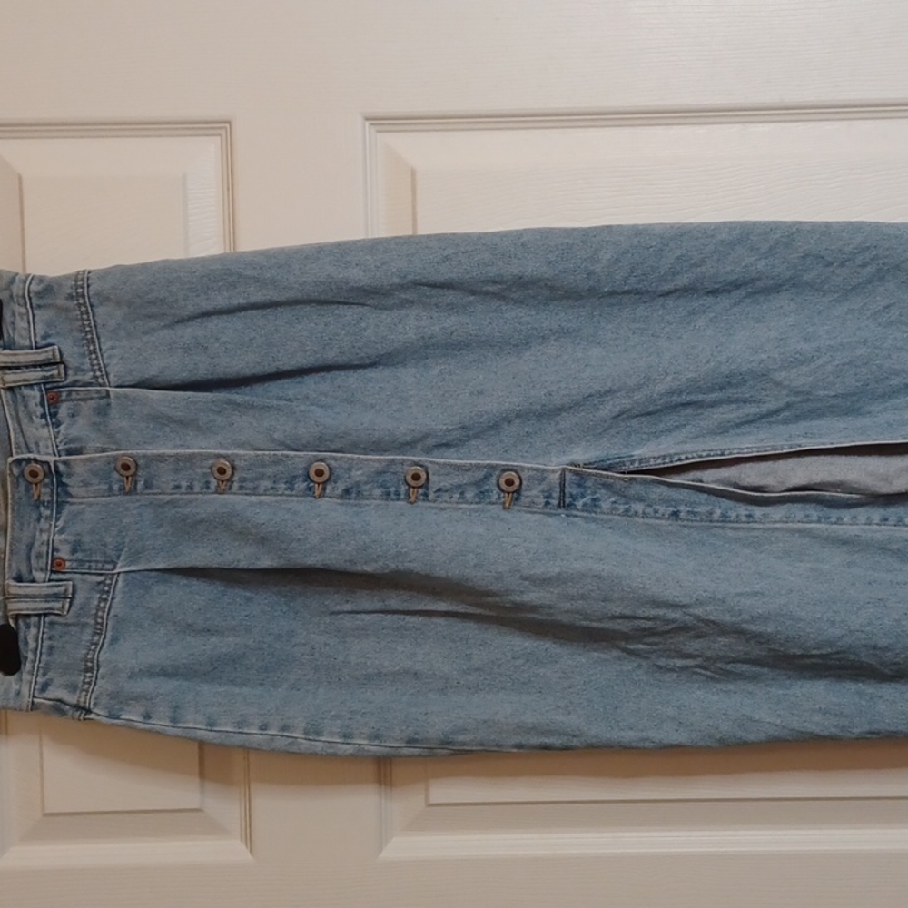 No Excuses Vintage maxi Jean skirt size 7/8 button down w/ slit light denim